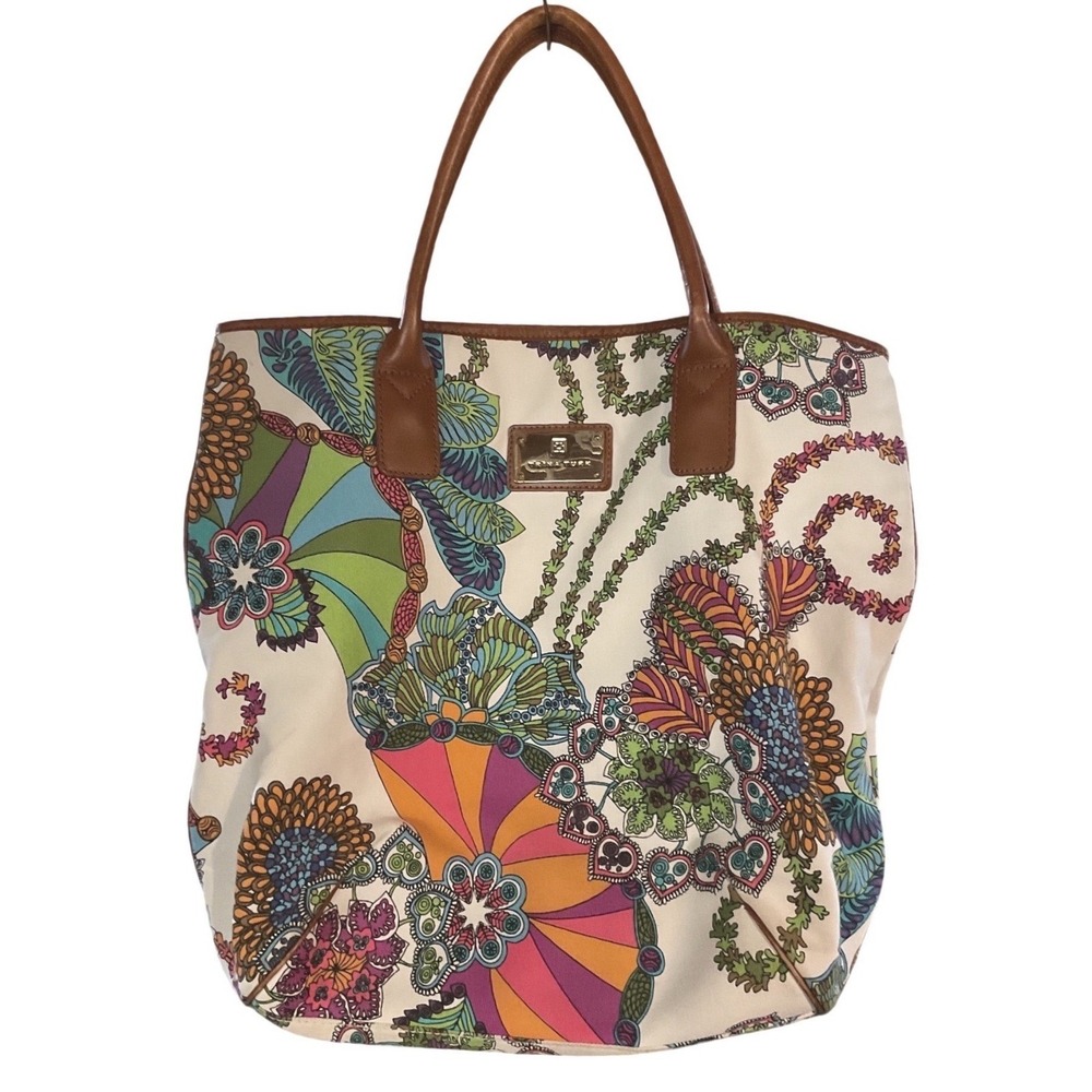 Trina Turk Women's Floral Printed Canvas Leather Trim Resort Sachet Bag One Size - Picture 2 of 15